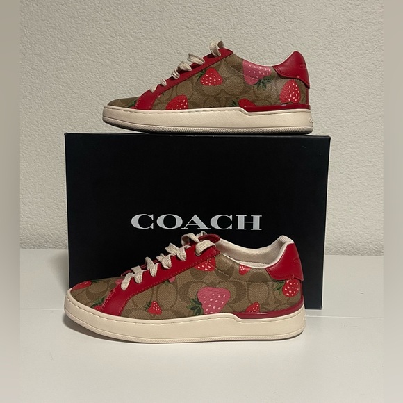 Coach Shoes - 🍓Coach Clip Low Top Sneakers – Strawberry Print | Electric Red | Size 7 (NWT)